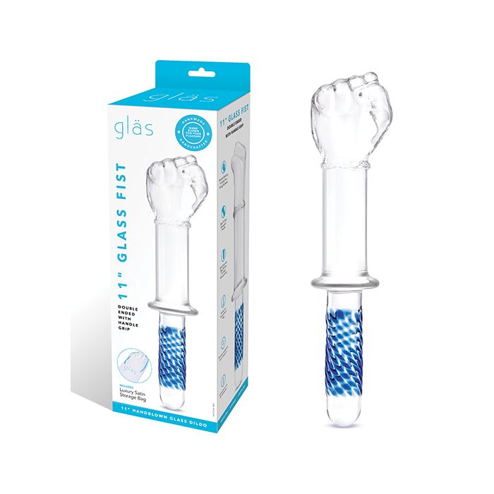 11" Fist Glass Double Headed Dildo with Handle Grip Glas