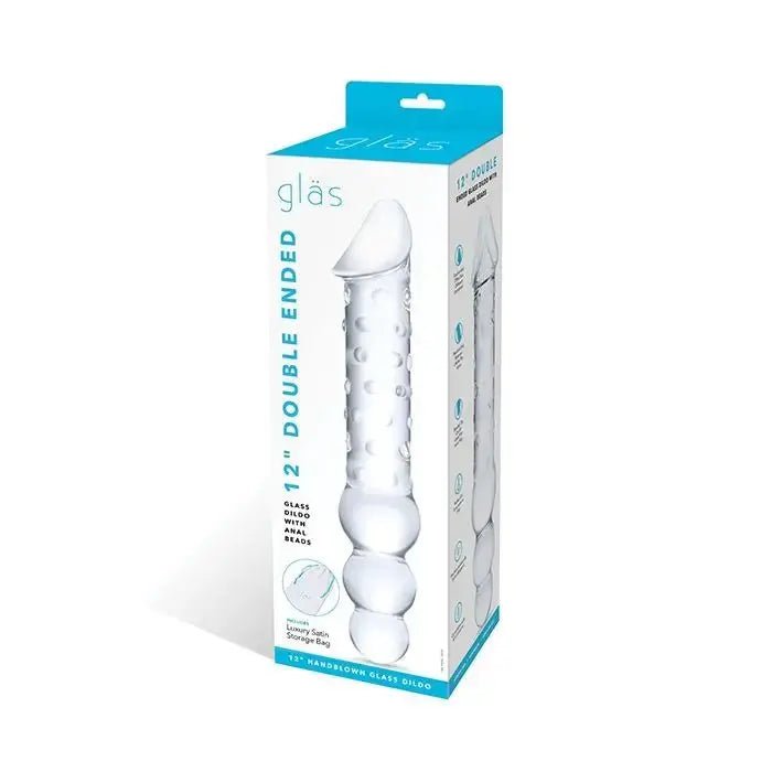 12" Double Ended Glass Dildo with Anal Beads Glas