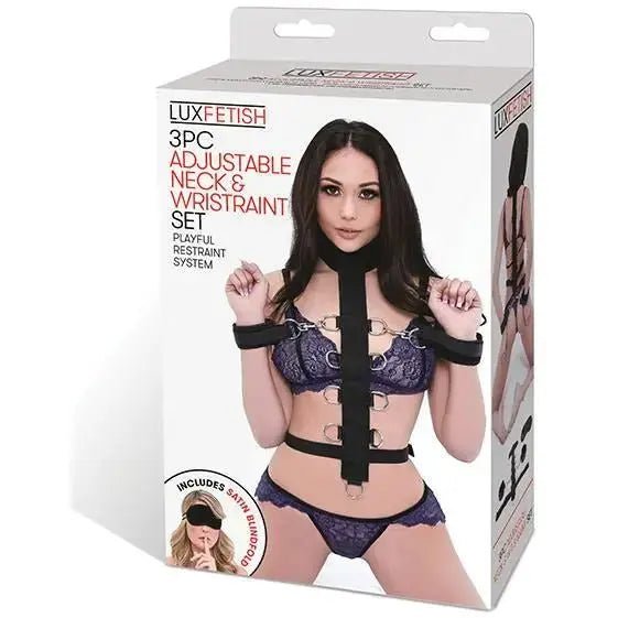 3 pc Adjustable Neck & Wristraint Restraint Set LUX Fetish