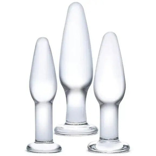 3 pc Glass Butt Plug Training Kit Glas