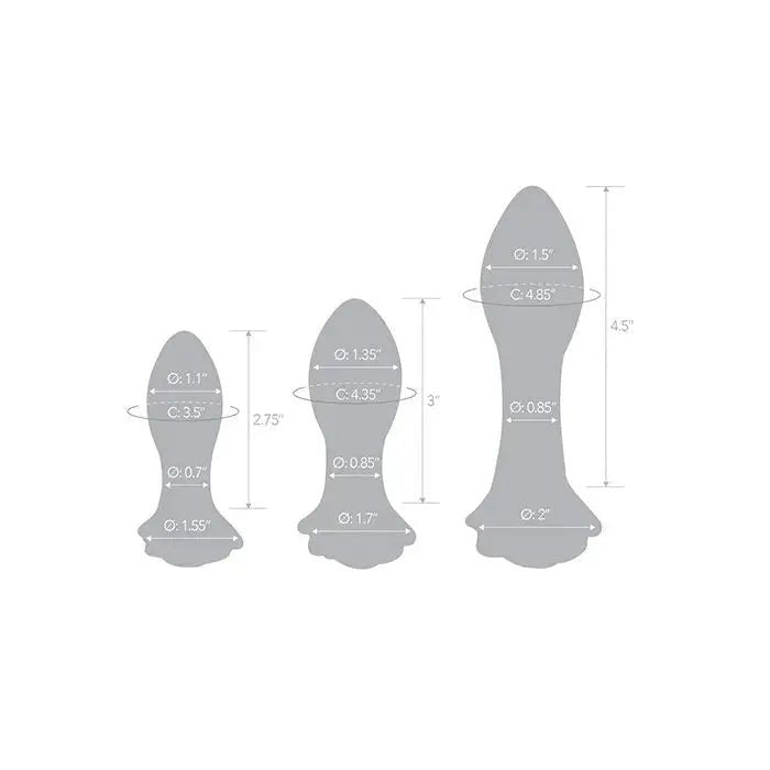 3 pc Rosebud Glass Butt Plug Set Glas
