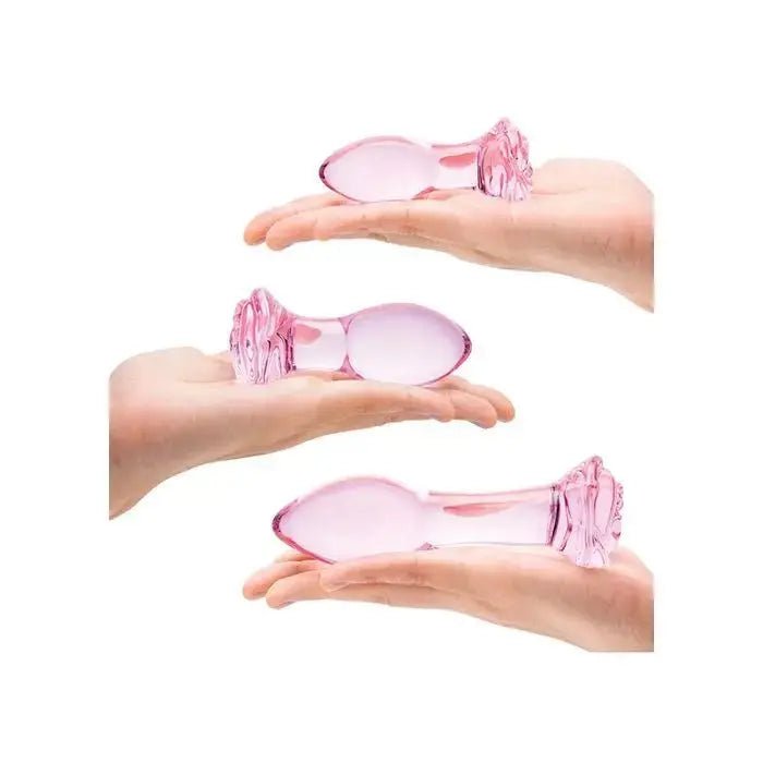 3 pc Rosebud Glass Butt Plug Set Glas