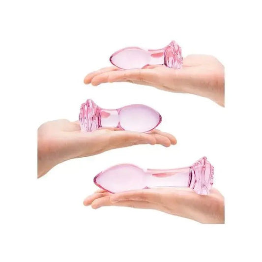 3 pc Rosebud Glass Butt Plug Set Glas