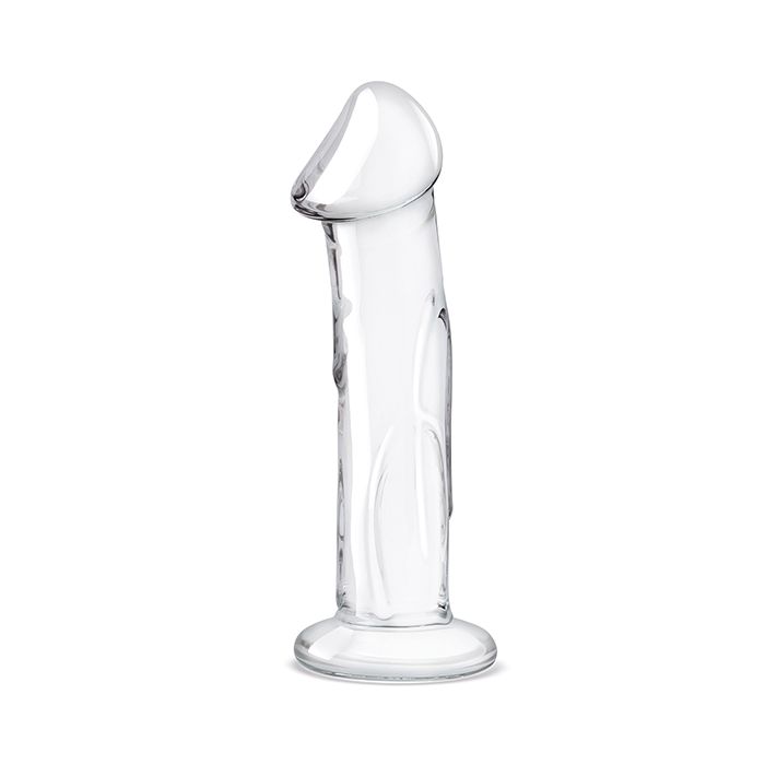 6" Glass Dildo with Veins & Flat Base - Realistic Glass Dildo Glas