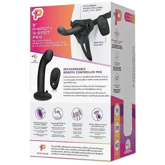 6" Rechargeable P & G-Spot vibrating Strapon Harness & Remote Pegasus