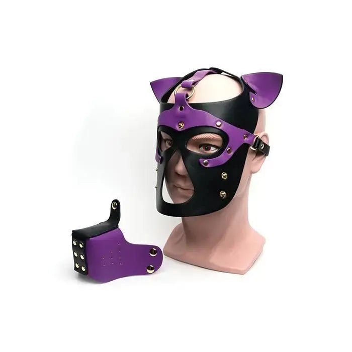 665 Bondage Pup Hood - Red & Purple 665