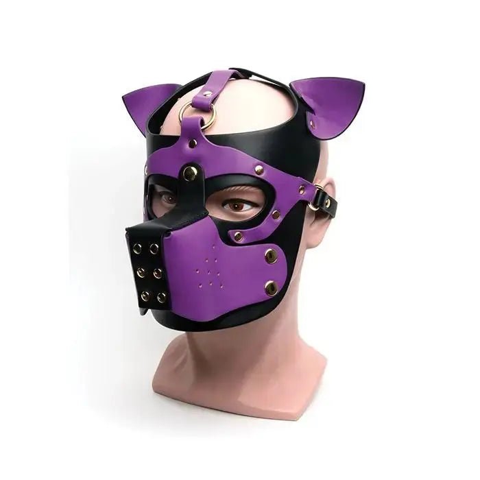 665 Bondage Pup Hood - Red & Purple 665