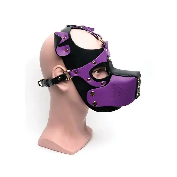 665 Bondage Pup Hood - Red & Purple 665