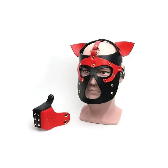 665 Bondage Pup Hood - Red & Purple 665