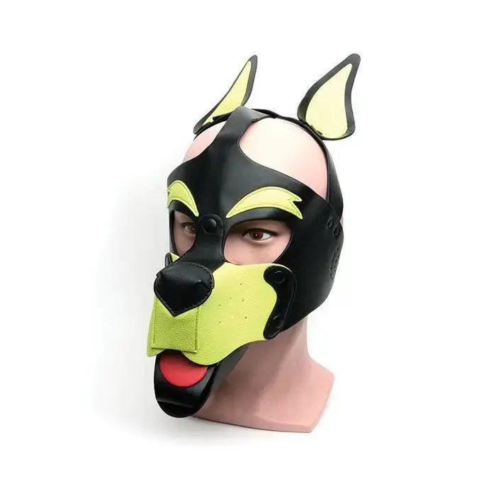 665 Playful Pup Hood - Pet Play Mask Black/Yellow 665