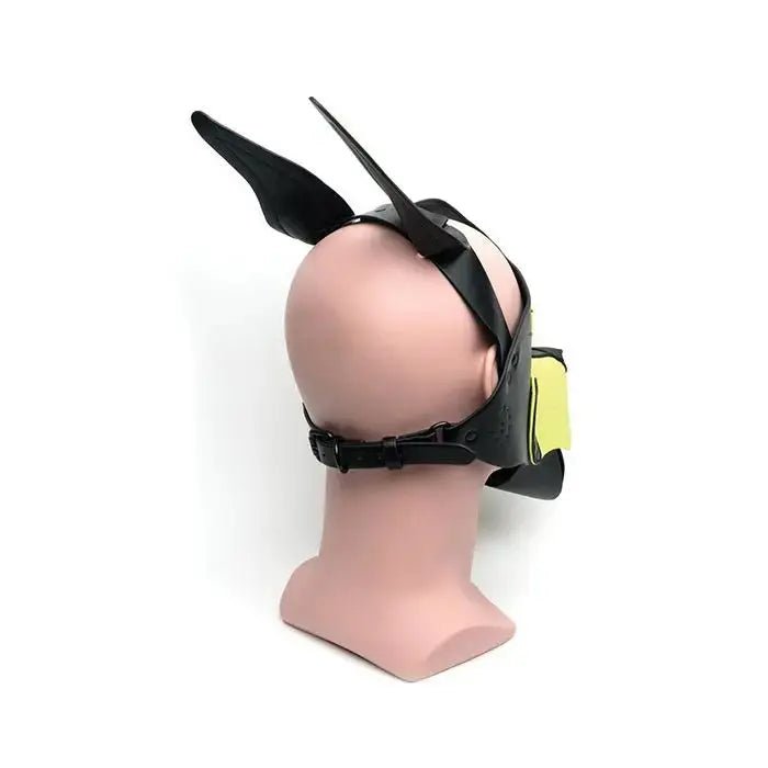 665 Playful Pup Hood - Pet Play Mask Black/Yellow 665
