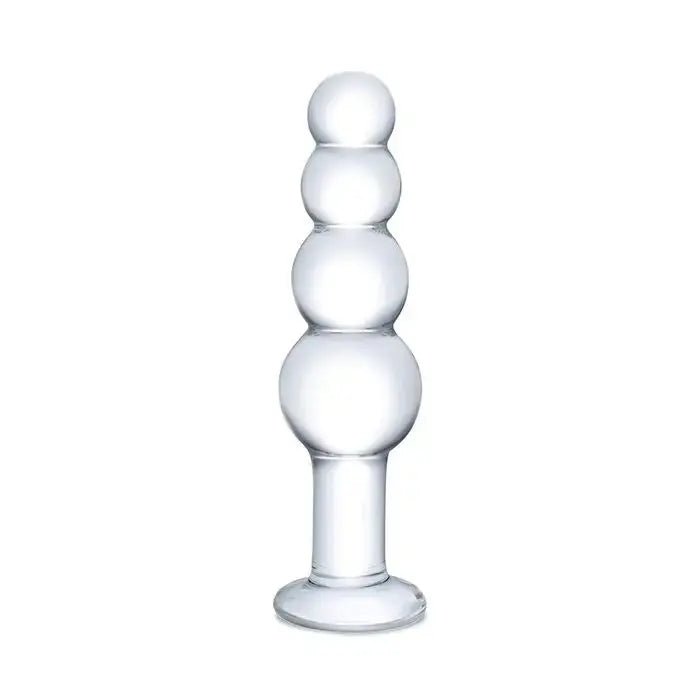 7.25" Clear Glass Beaded Butt Plug Glas