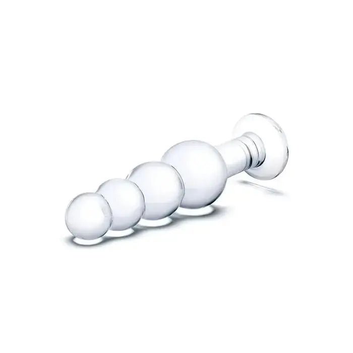 7.25" Clear Glass Beaded Butt Plug Glas