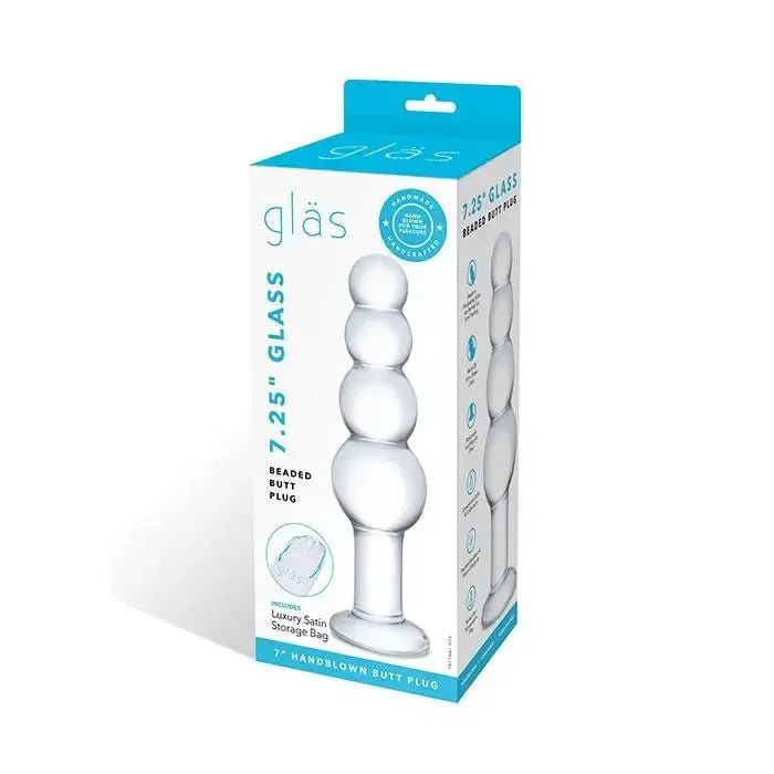 7.25" Clear Glass Beaded Butt Plug Glas
