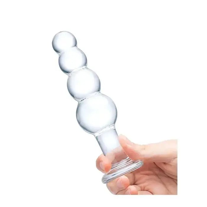 7.25" Clear Glass Beaded Butt Plug Glas