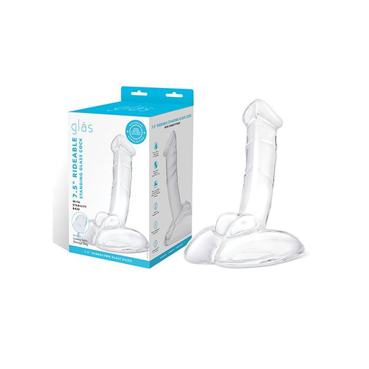7.5" Rideable Standing Glass Dildo with Stability Base Glas