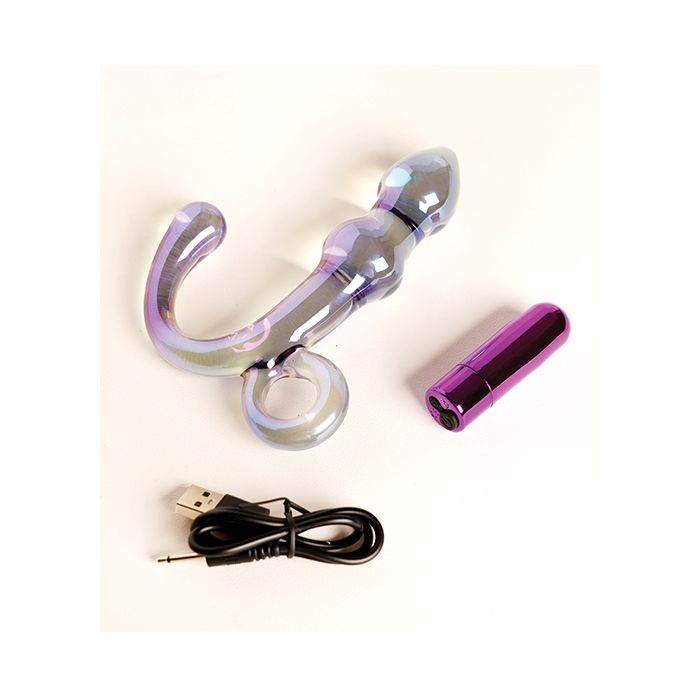 Cristal Orchid Pulse Glass Dildo with Removable Bullet Crystal