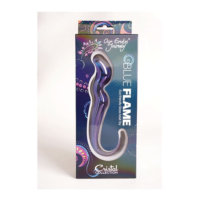 Blue Flame Curved Glass Dildo Cristal