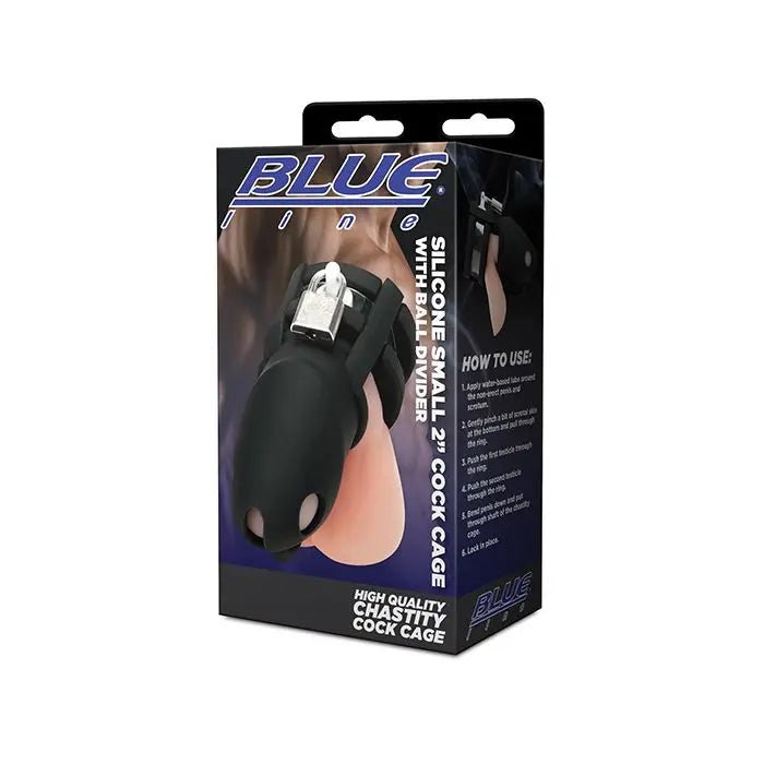 Blue Line 2" Silicone Mini Cock Cage With Ball Divider Blue line