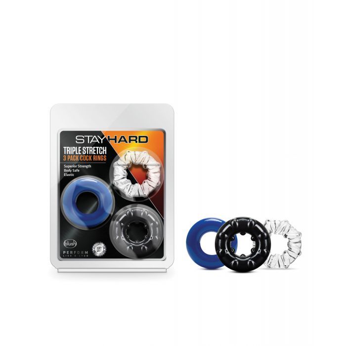 Blush Stay Hard Triple Stretch Cock Rings - Pack of 3 Blush