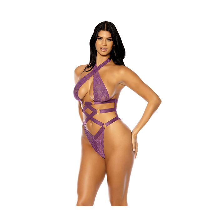 Camille Lace Halter Teddy with Lace Up Details Oh La La Cheri