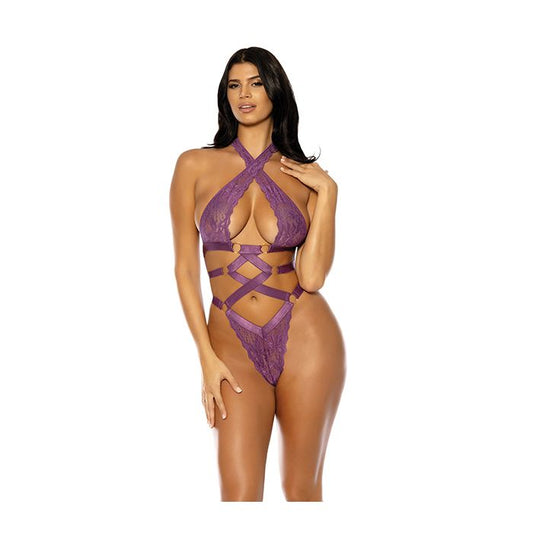 Camille Lace Halter Teddy with Lace Up Details Oh La La Cheri