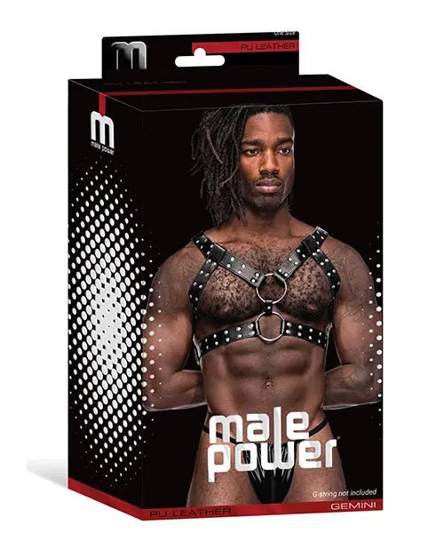 Leather Gemini Double Ring Harness Male Power