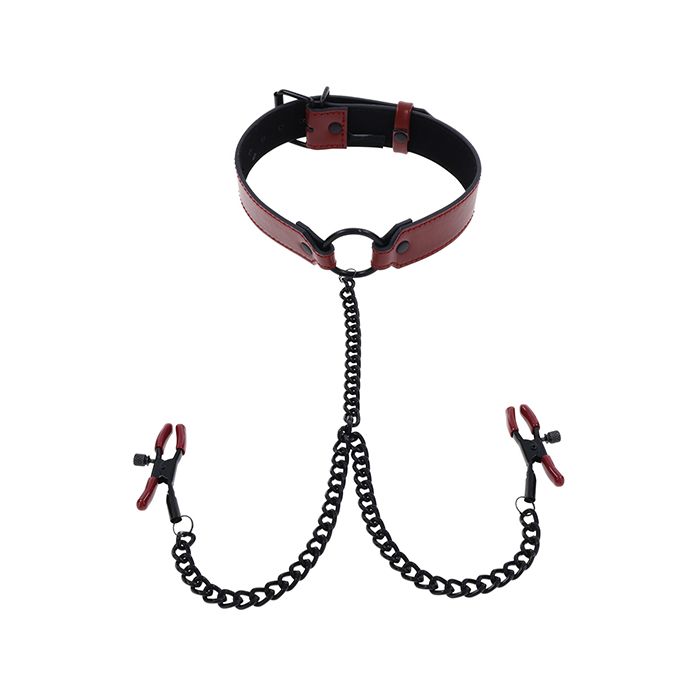 Saffron Collar with Chain Nipple Clamps Sportsheets International