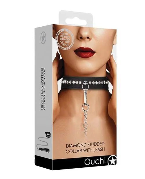 Shots Ouch Diamond Studded Collar with Leash Shots