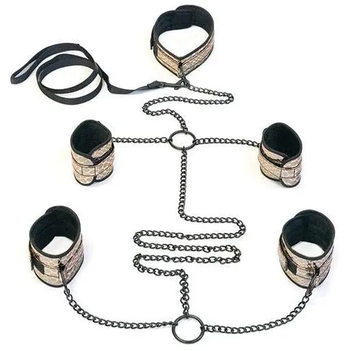 Spartacus Faux Leather Collar to Wrist & Ankle Restraints Bondage Kit w/Leash Spartacus