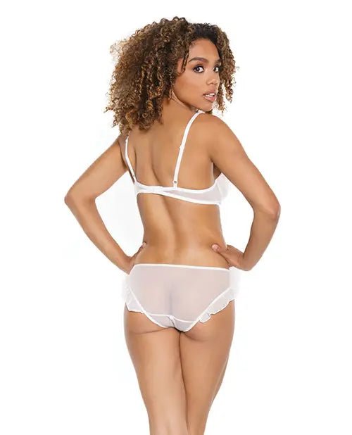 Stretch Mesh Ruffled Crotchless White Teddy SinSationes