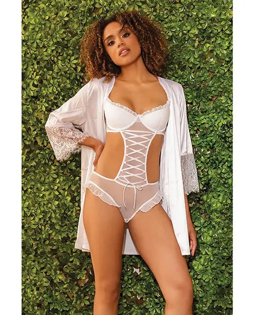 Stretch Mesh Ruffled Crotchless White Teddy SinSationes