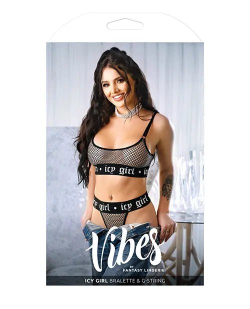 Vibes Icy Girl Metallic Fishnet Bralette & G-String Black Vibes