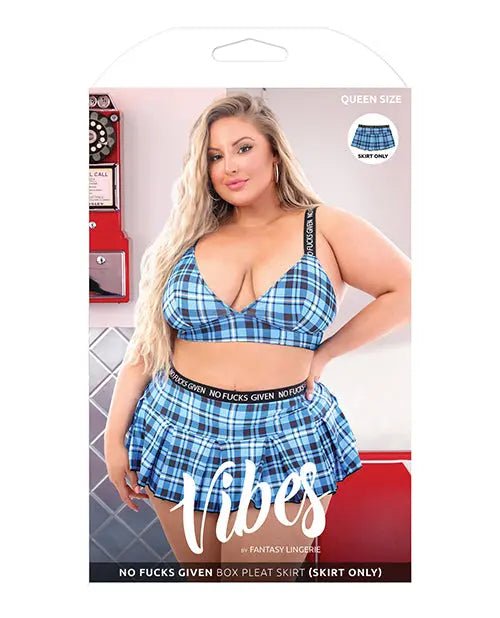Vibes No Fucks Given Box Pleat Skirt Monday Blue - Lingerie Vibes