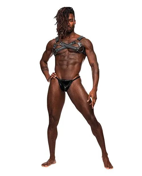 Virgo PU Leather Chest Harness with Zipper Detail Male Power