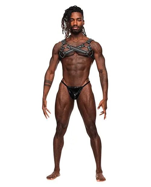 Virgo PU Leather Chest Harness with Zipper Detail Male Power
