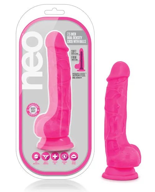 Blush Neo Dual Density 7.5" Cock with Balls - 7 inch Dildo Blush