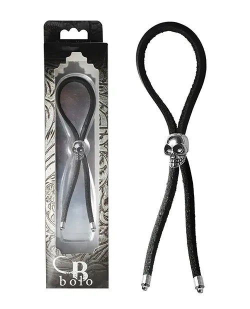 Bolo Cock Ring Leather Lasso Bead Slider with Skull Tips Bolo