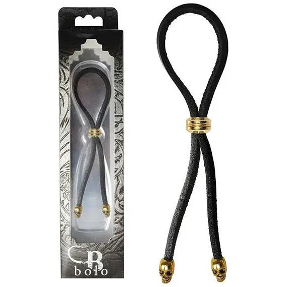 Bolo Cock Ring Leather Lasso Bead Slider with Skull Tips Bolo