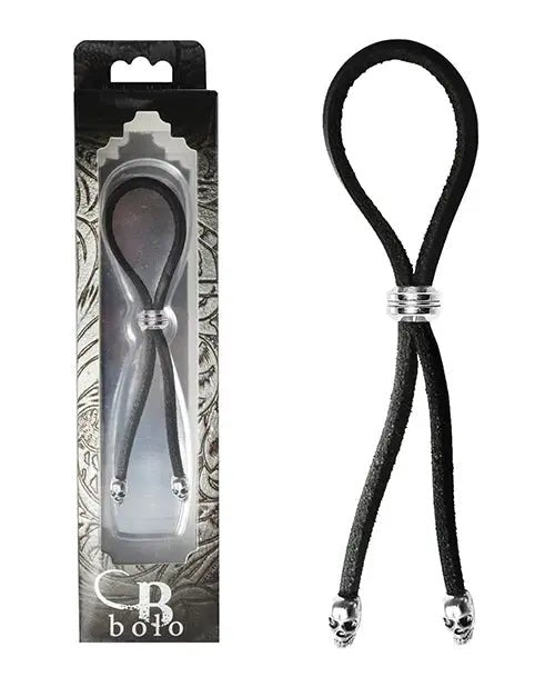 Bolo Cock Ring Leather Lasso Bead Slider with Skull Tips Bolo