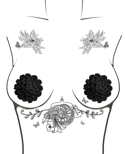 Burlesque Nightfall Roses Reusable Silicone Nipztix Black Neva Nude