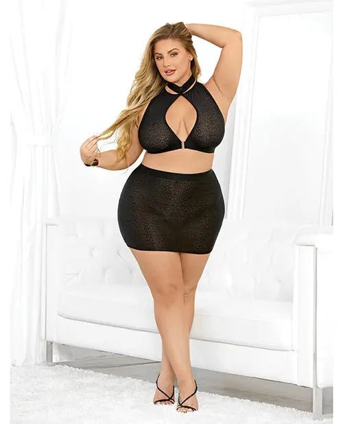 Collared Tri Top Bra & Mini Skirt - Clubbing Lingerie Escante