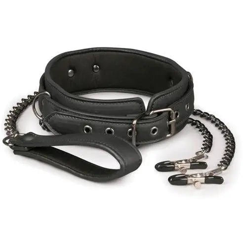 Faux Leather Collar with Nipple Chains Easy Toys