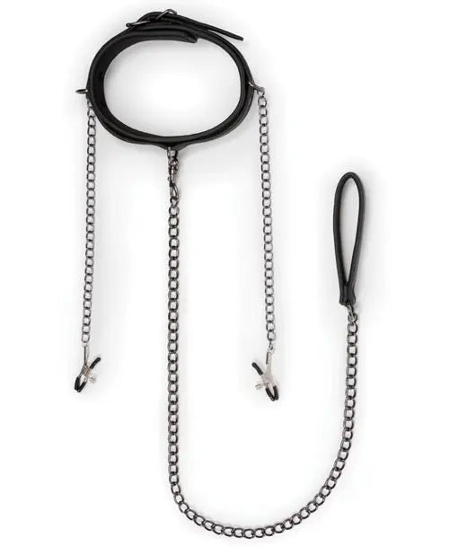 Faux Leather Collar with Nipple Chains Easy Toys