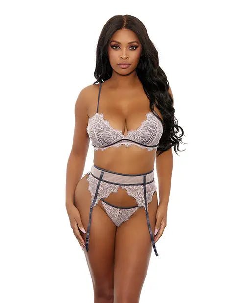 Floral Lace Bra, Cage Garter Belt & G-String SinSationes