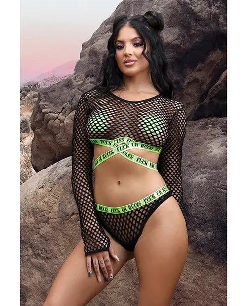 Fuck Ur Rules Long Sleeve Crop Top, Panty & Pasties Vibes