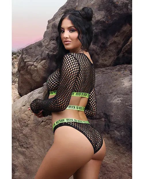 Fuck Ur Rules Long Sleeve Crop Top, Panty & Pasties Vibes