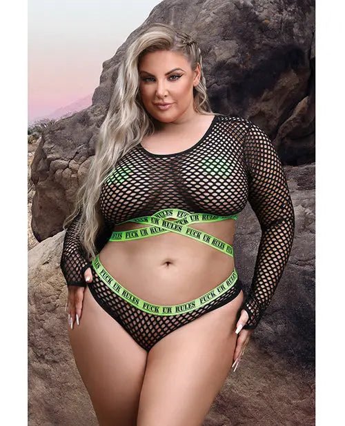 Fuck Ur Rules Long Sleeve Crop Top, Panty & Pasties Vibes