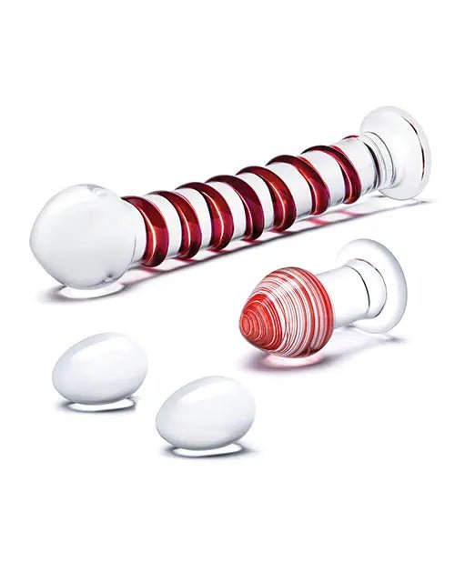 Glas 4 pc Mr. Swirly Set with Glass Kegel Balls & 3.25" Butt Plug Glas