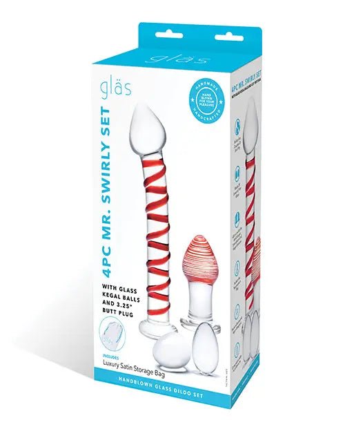 Glas 4 pc Mr. Swirly Set with Glass Kegel Balls & 3.25" Butt Plug Glas